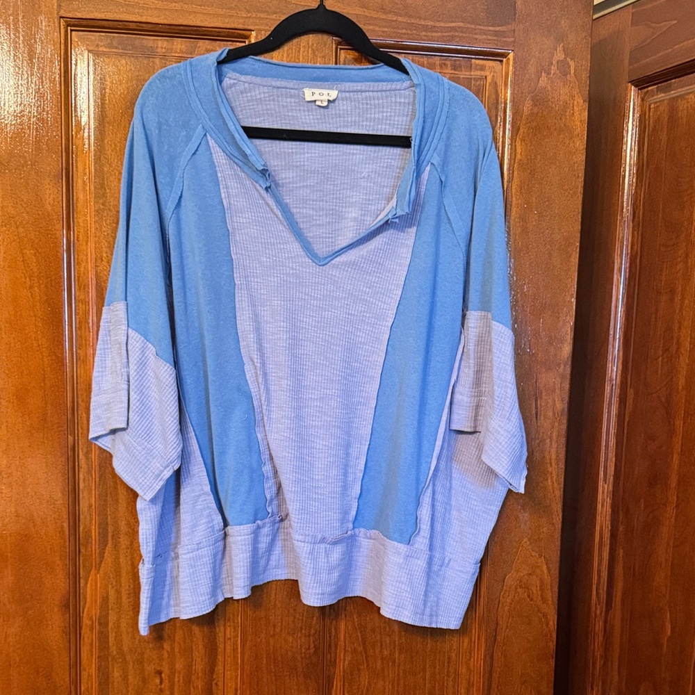 POL Light Blue and Gray Knit Top